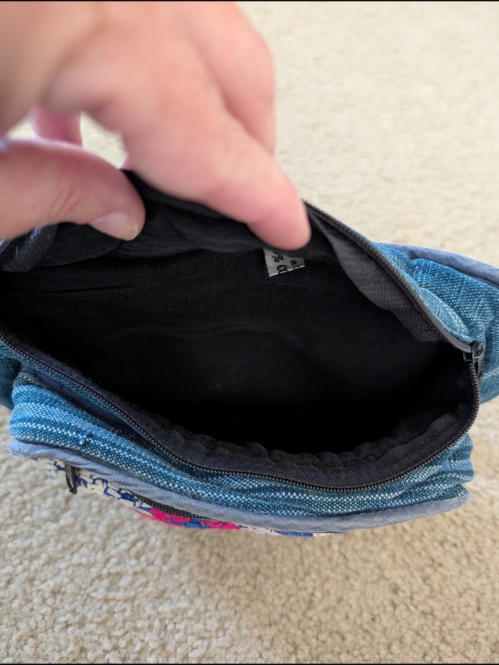 Padded Y2K Embroidered Denim Fanny Pack with Multicolor Southwest Front Panel - Picture 2 of 4